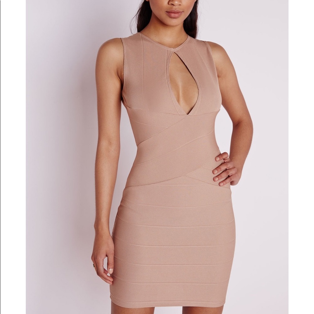 Missguided Bandage Keyhole BodyconDress Taupe US4